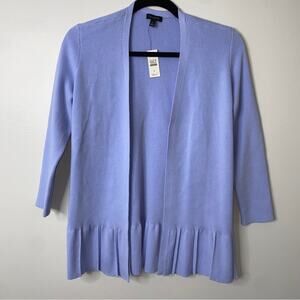 Talbots Pastel Powder Blue Pleated Ruffle Peplum Hem Open-Front Cardigan Small